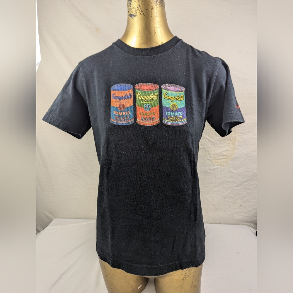 Andy Warhol Campbell' Soup Pop Art Black Tee With Colorful Graphics Small